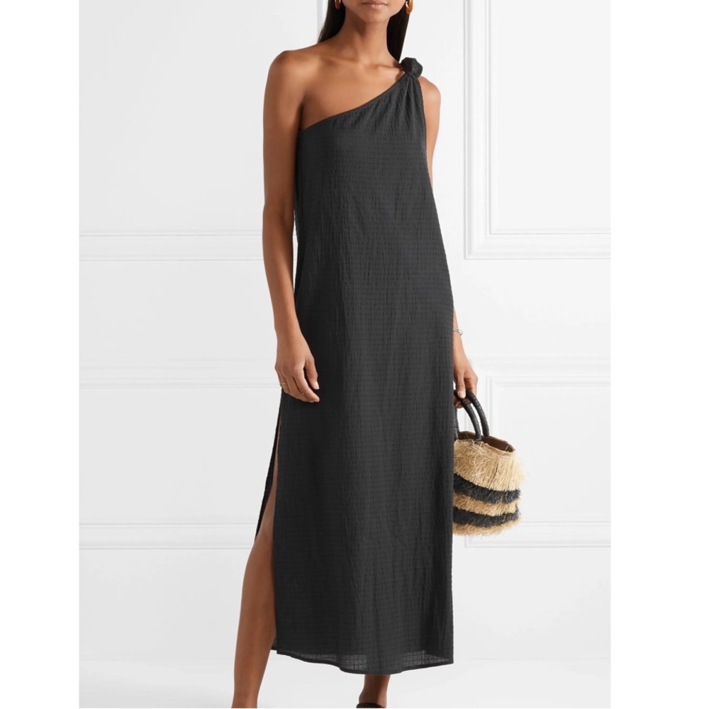 MARA HOFFMAN CAMILLA ONE-SHOULDER CRINKLE GAUZE BLACK XS NWT